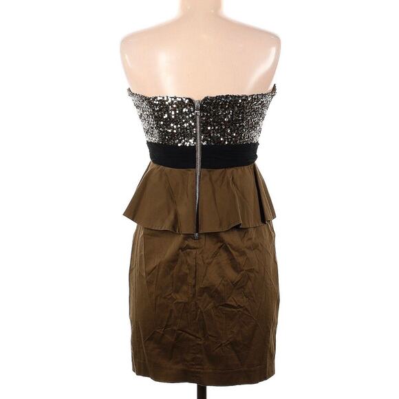 Alice + Olivia Strapless Olive Green Peplum Cotton Sequined Top Size 8 - Picture 2 of 3